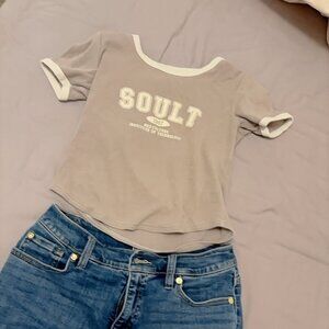 Gray Cropped T Shirt SOULT Graphic Tee Ringer Top